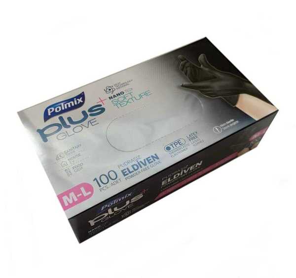 Eldiven Hibrit Polietilen Siyah Flex Polmix Plus 1 Kutu 100 Adet
