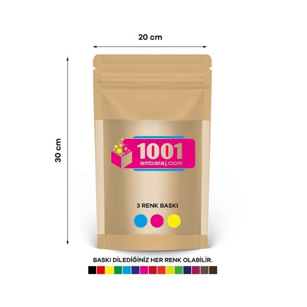 20X30 Cm 3 Baskılı Kraft Renkli Geniş Pencereli Tek Taraf Üç Renk Doypack Torba 1000 Gr /47/