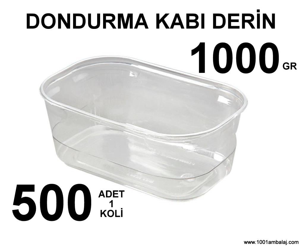 Dondurma kabı Plastik 1000 Gram Derin 100 Lü 5 Paket 1 Koli