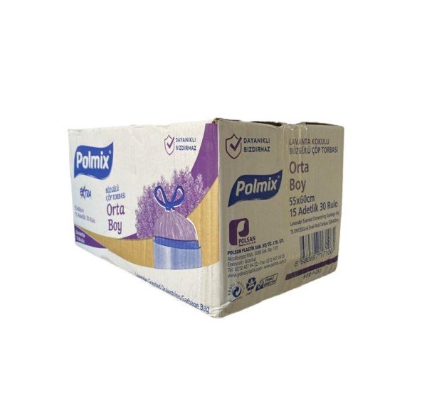 Çöp Torbası Polmix Büzgülü Orta Boy 55X60 Lavanta Kokulu 15 Li 1 Koli 30 Paket