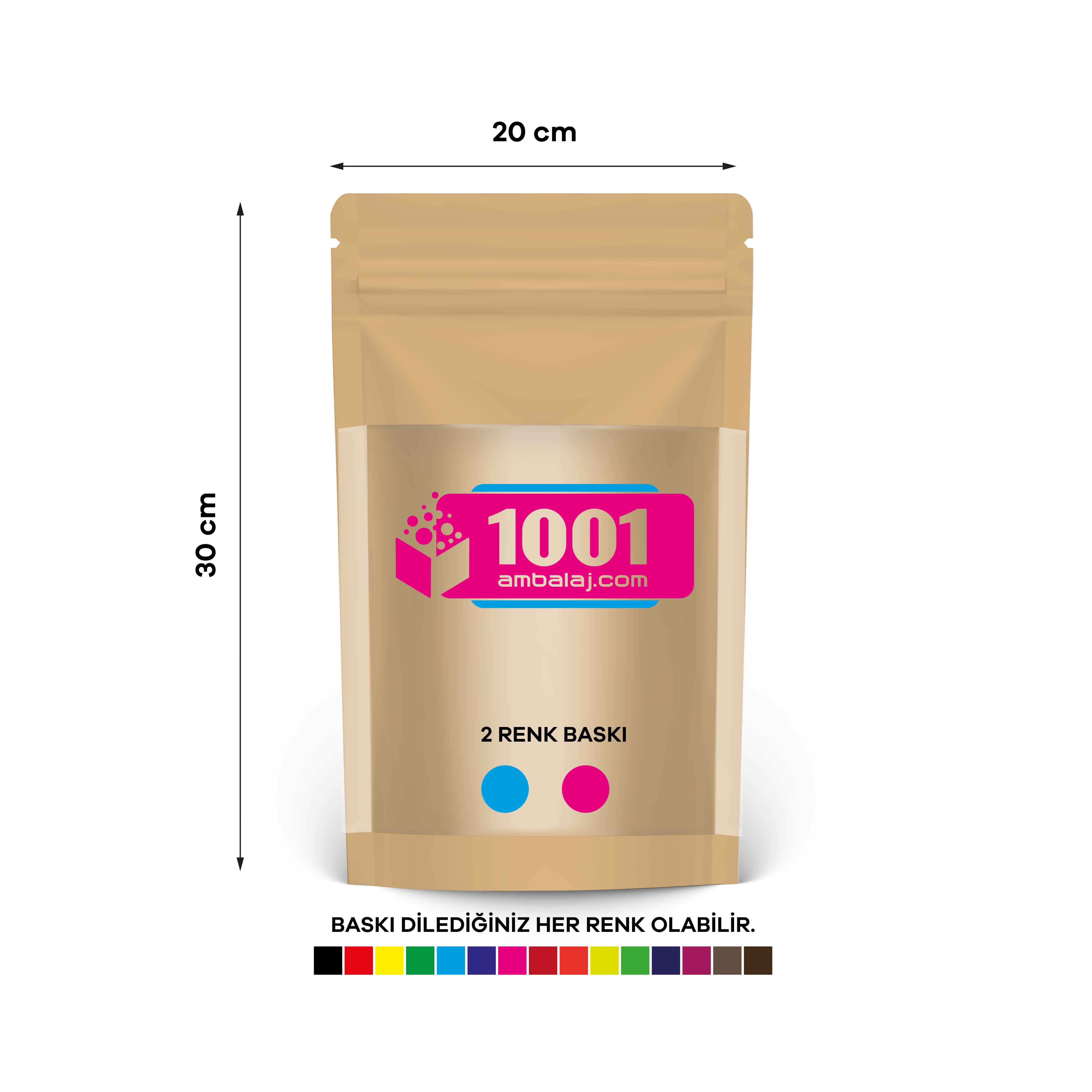 20X30 Cm 2 Baskılı Kraft Renkli Geniş Pencereli Tek Taraf İki Renk Doypack Torba 1000 Gr /47/