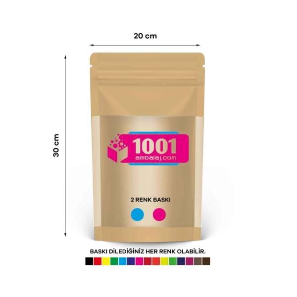20X30 Cm 2 Baskılı Kraft Renkli Geniş Pencereli Tek Taraf İki Renk Doypack Torba 1000 Gr /47/