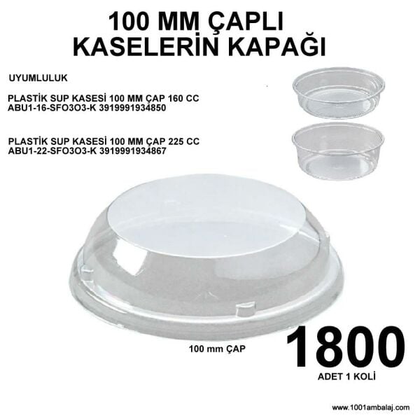 Plastik Sup Kasesi Kapağı Bombe 100 Mm Çap 200 Lü 9 Paket 1 Koli
