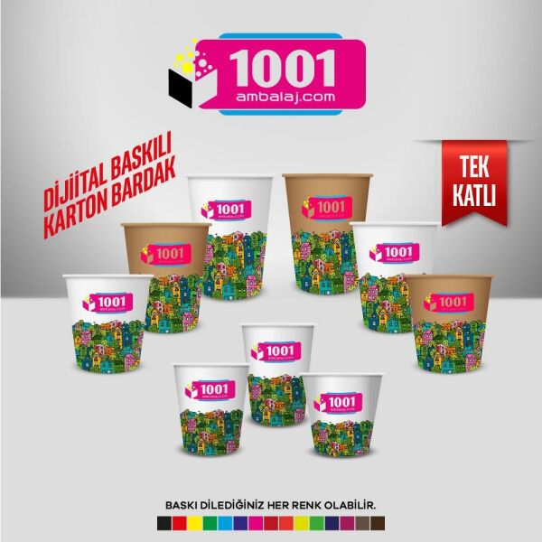 Dijital Baskılı 8 Oz Karton Bardak Tek Kat Duvarlı Kraft Sicak Soğuk