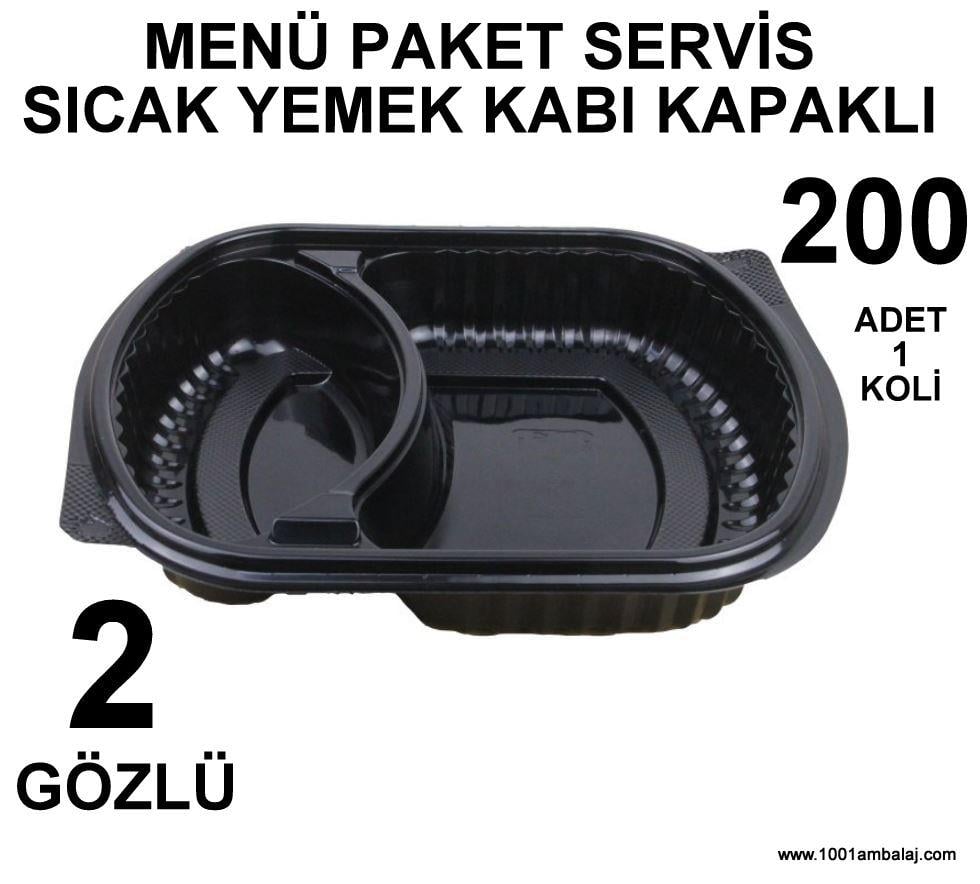 Menü Paket Servis Sicak Yemek kabı 2 Gözlü kapaklı 200 Adet 1 Koli