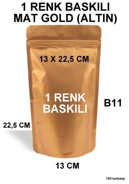 13X22,5 Cm 1 Baskılı Mat Gold ( Altın Renkli ) Tek Taraf Tek Renk Doypack Torba 250 Gr /26/