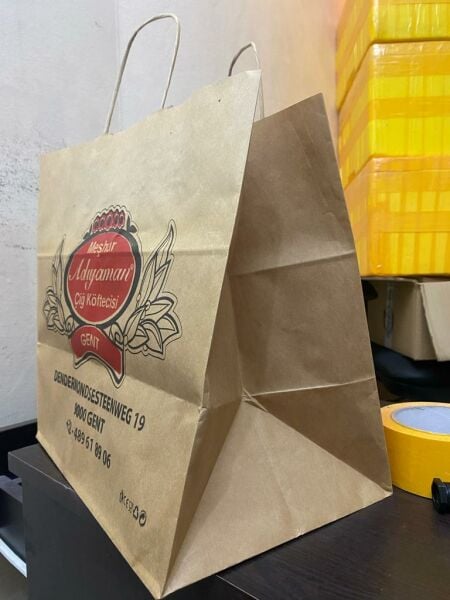 Fırsat Ürünü Kraft Çanta 30 X 19 X 30 Cm Dişi Kraft İçi Kraft Sapi Kraft Burgu 90 Gram (250 Adet) Adiyaman Çig Köfte Baskılı