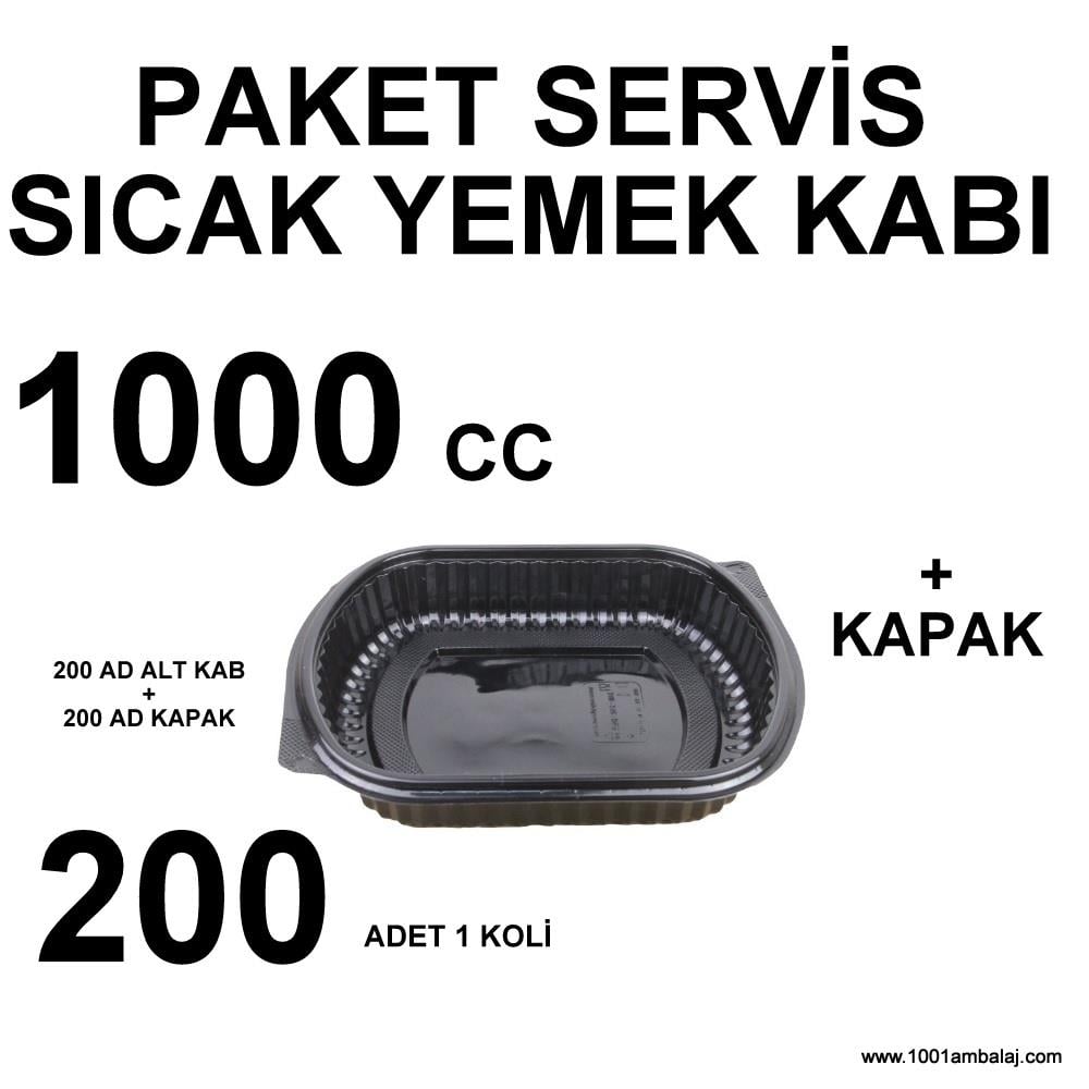 Paket Servis Sicak Yemek kabı kapaklı 1000 Cc 200 Adet 1 Koli