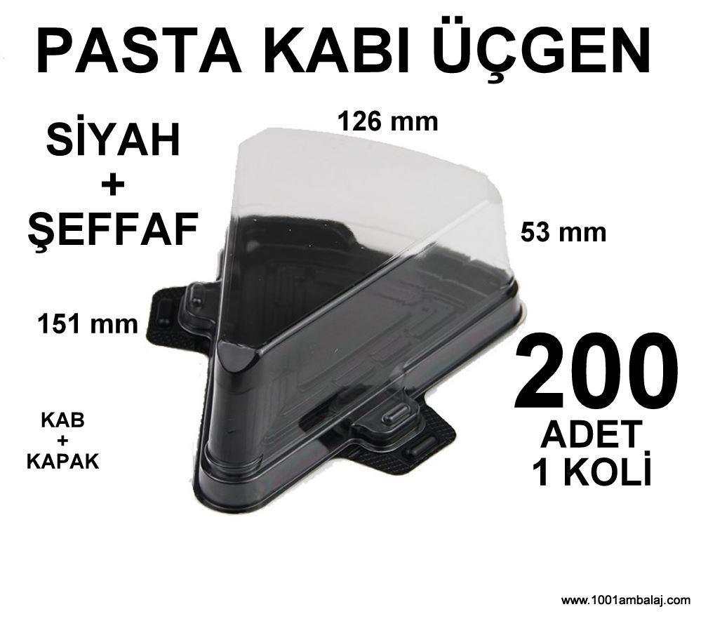 Pasta kabı Üçgen Siyah Şeffaf kapaklı 50 Li 4 Paket 1 Koli