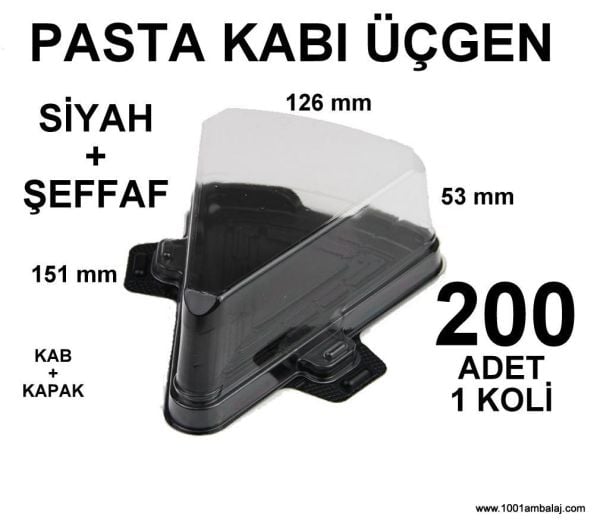Pasta kabı Üçgen Siyah Şeffaf kapaklı 50 Li 4 Paket 1 Koli