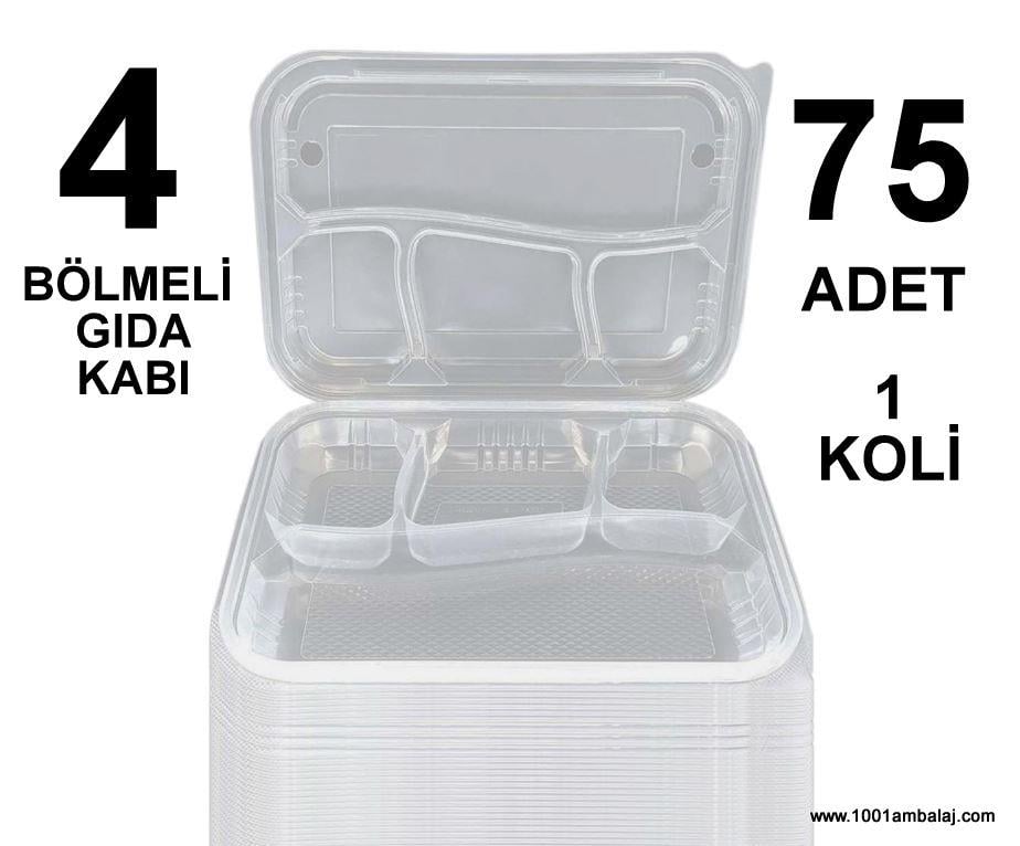Kebap kabı 4 Bölmeli Gida kabı Kendinden kapaklı 75 Adet 1 Koli