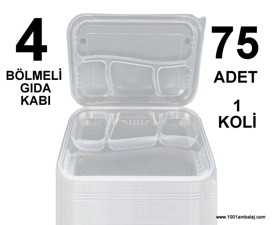 Kebap kabı 4 Bölmeli Gida kabı Kendinden kapaklı 75 Adet 1 Koli