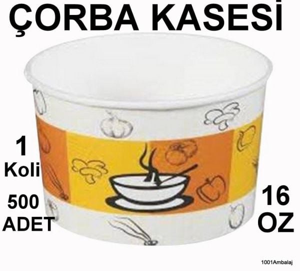 Çorba Kasesi 16 Oz Karton (Plastik kapaklı) (Standart) 500 Adet 1 Koli