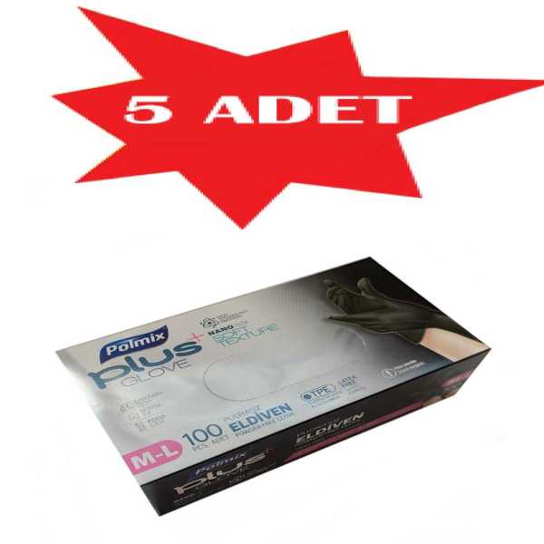 Eldiven Hibrit Polietilen Siyah Flex Polmix Plus 5 Kutu 500 Adet