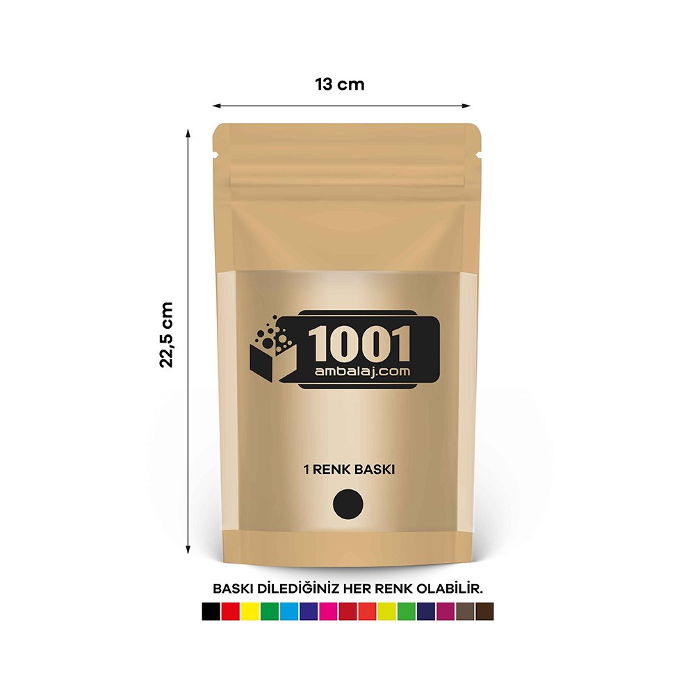 20X30 Cm 1 Baskılı Kraft Renkli Geniş Pencereli Tek Taraf Tek Renk Doypack Torba 1000 Gr /47/