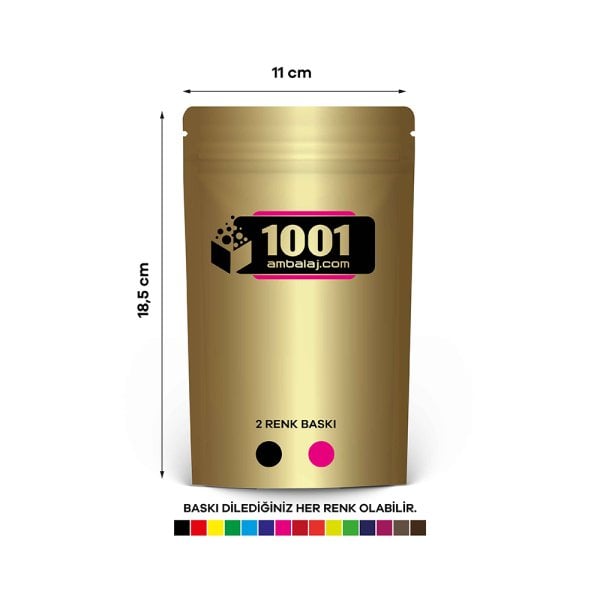 11X18,5 Cm 2 Baskılı Gold ( Altın ) Renkli Tek Taraf İki Renk Doypack Torba 100 Gr /21/