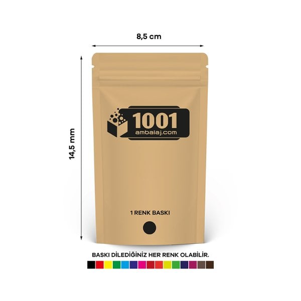 8,5X14,5 Cm 1 Baskılı Kraft Renkli Tek Taraf Tek Renk Doypack Torba 50 Gr /29/