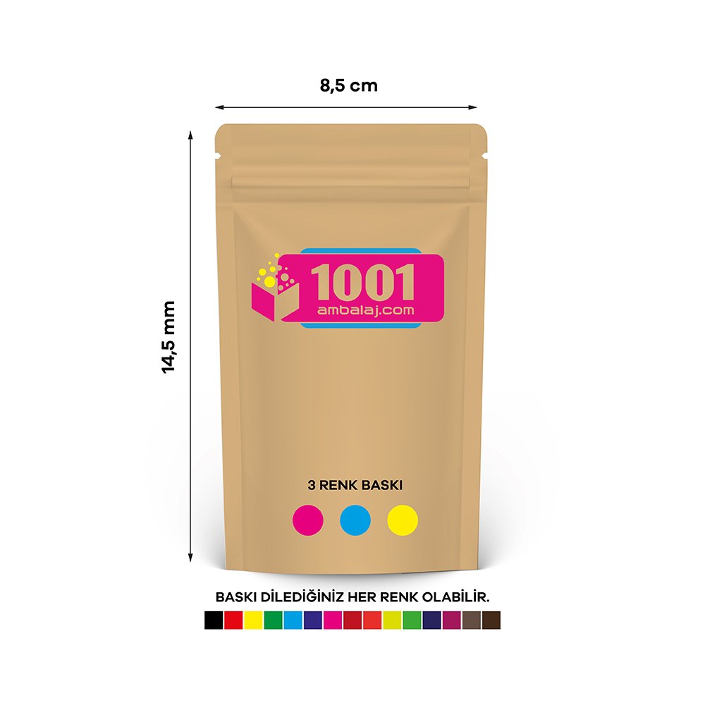 8,5X14,5 Cm 3 Baskılı Kraft Renkli Tek Taraf Üç Renk Doypack Torba 50 Gr /29/