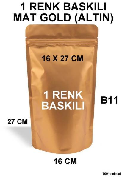 16X27 Cm 1 Baskılı Mat Gold ( Altın Renkli ) Tek Taraf Tek Renk Doypack Torba 500 Gr /27/