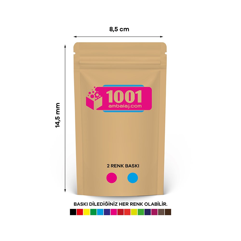 8,5X14,5 Cm 2 Baskılı Kraft Renkli Tek Taraf İki Renk Doypack Torba 50 Gr /29/