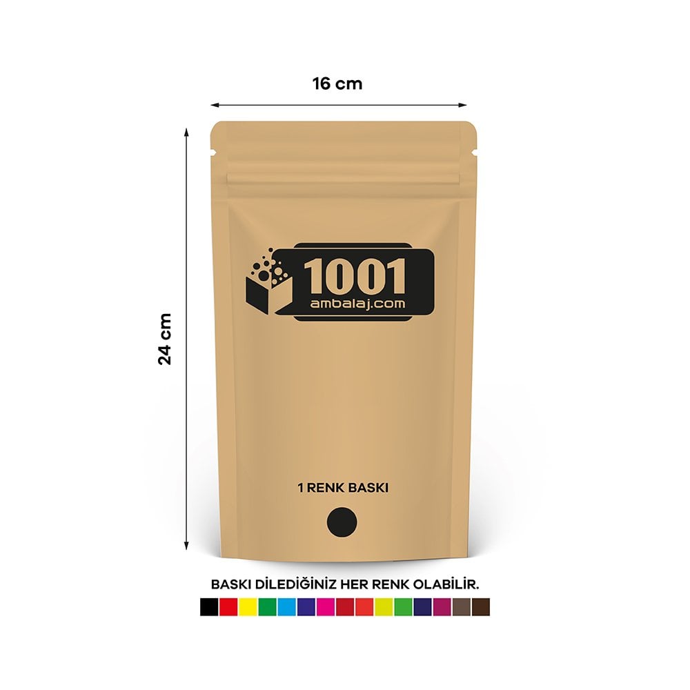16X24 Cm 1 Baskılı Kraft Renkli Tek Taraf Tek Renk Doypack Torba 370 Gr /32/
