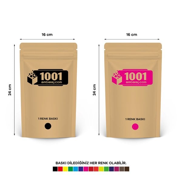 16X24 Cm 2 Baskılı Kraft Renkli İki Taraf Tek Renk Doypack Torba 370 Gr /32/
