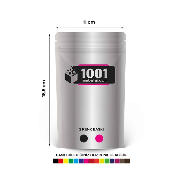 11X18,5 Cm 2 Baskılı Alüminyum Renkli Tek Taraf İki Renk Doypack Torba 100 Gr /02/