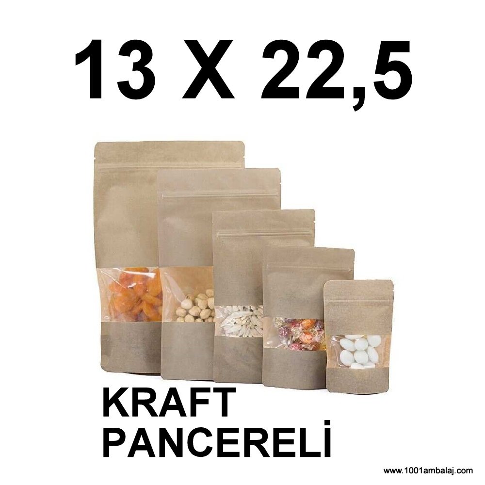 13X22,5 Cm Kraft Renk Doypack Torba Pencereli /39/