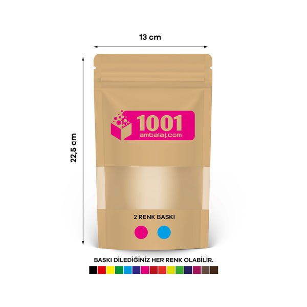 13X22,5 Cm Kraft Renk Doypack Torba Pencereli /39/