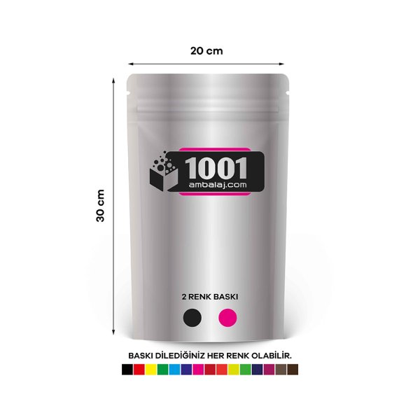 20X30 Cm 2 Baskılı Alüminyum Renkli Tek Taraf İki Renk Doypack Torba 1000 Gr /06/